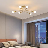 Comely Lustre Sputnik Moderne, 6 Lumières Plafonnier Industriel Vintage, E27 Doré Plafonniers en Fer, Lampe de Plafond pour Salon, Chambre, Salle à manger, Diamètre 70cm (sans Ampoule)