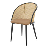 [en.casa] Lot de 2 Chaises de Salle à Manger Cuisine Design Siège Simili Dossier Rotin Pieds en Métal 82 x 56 x 55 cm Marron Noir