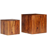 vidaXL 2X Tables Basses Bois Massif de Sesham Table d'Appoint Meuble Salon