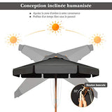 COSTWAY Parasol de Jardin Extérieur, Parasol Inclinable avec Lambrequin, 8 Baleines en Bois Blanc, Protection UV, pour Balcon/Jardin/Terrasse (Gris)