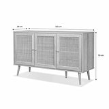 Buffet de Rangement en cannage 120x39x70cm - Bohème - 2 Niveaux. 3 Portes. Pieds scandinaves