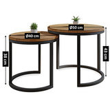 Lumarc Modena, Lot de 2 Tables Basses Gigognes de Salon Faites à la Main en Bois Massif de Hêtre Naturel au Design Industriel Minimaliste Moderne, Ronde, Ø50x43 cm / Ø40x38 cm