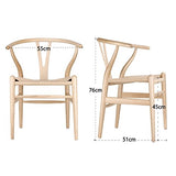 Tomile Wishbone Chaise en Y - En bois massif - Avec rotin - 2 chaises pour cuisine, salle à manger - Bois de frêne naturel