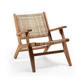 Kave Home - Fauteuil Grignoon avec accoudoirs en rotin et Structure en Bois Massif d'acacia pour Usage intérieur et extérieur