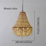 Lustre en perles de bois de style bohème semi-encastré fait à la main avec perles en bois, lampe à suspension pour salle à manger, salon, chambre à coucher, luminaire suspendu E27 3 lumières 14,97''D