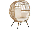 Fauteuil en Rotin Tressé pour Intérieur ou Extérieur avec Coussins Beiges Inclus Id(al pour Jardin ou Terrasse de Style Bohéme Beliani