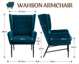 Wahson Fauteuils de Salon, Fauteuil Salon Scandinave en Velours avec Pieds Métal, Fauteuil Moderne avec Accoudoirs pour Salon/Chambre, Bleu Sarcelle