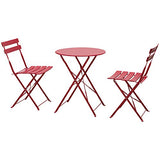 Outsunny Salon de Jardin Bistro Pliable - Table Ronde Ø 60 cm avec 2 chaises Pliantes - Acier thermolaqué Rouge