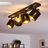 hofstein Plafonnier Alsen en métal et tissu noir & or, 4 spots de plafond vintages rotatifs, idéal dans un salon rétro, pour 4 ampoules E14, ampoule(s) non incluse(s)