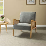 Chaise d'appoint moderne du milieu du siècle chaises rembourrées en velours avec tricot en bambou fauteuil confortable en tissu de lin avec accoudoirs en rotin pour salon gris