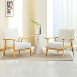 Mingone Fauteuil de Salon en Bois Design Moderne Fauteuil en Laine Fauteuil avec Accoudoirs Chaise D'appoint Relax Chaise de Canapé pour Salon Chambre Vérandas, Blanc