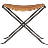 Atmosphera - Tabouret Pliant en Cuir Marron Cognac Vintage avec Couture