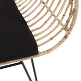Canapé 2 Places Rotin Naturel Long Island Coussin Noir Pieds Métal