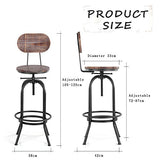 IKAYAA Lot de 2 Tabouret de Bar de Hauteur Réglable Vintage en Bois Tabouret de Salle a Manger Style Industriel Pinewood Haut + Métal avec Sac à Dos