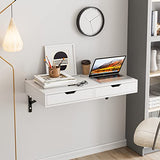 FOREHILL Bureau Mural Table Murale Étagère Suspendue avec 2 Tiroirs 2 Supports pour Chambre Salon Cuisine Couloir Blanc 80x40x40 cm