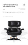 Fauteuil Lounge et Ottoman en Cuir Haut de Gamme, avec Cuir de Haute qualité, Fauteuil en Cuir, avec Ottoman, (Blanc, Noir), en Bois de Rose, Noyer ou frêne (Noir, Palissandre)