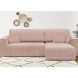 HOMIFAB Canapé d'angle Convertible réversible 4 Places avec Coffre de Rangement en Velours Fines côtes Rose pâle - Livia New