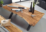Table à manger 240x100cm - Bois massif d'acacia laqué (Bois naturel/Anthracite) - IRON LABEL #128