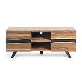 Kave Home - Meuble TV Uxia 160 x 65 cm avec 2 Portes en Bois Massif d'acacia et Pieds en Acier Noir