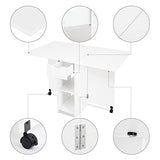 Meerveil Table à Manger Pliable, Table de Cuisine pour Petits Espaces avec 1 Tiroir et 2 Etagères de Rangement, pour Salle à Manger Cuisine, 72 x 120 x 75 cm, Blanc