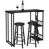 WOLTU 1 X Table de Bar avec 2 tablettes + 2 X Tabourets de Bar Structure en métal Plateau en MDF,Noir BT25sz+BH130sz-2
