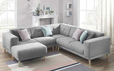Bobochic LUNA Canapé d'angle panoramique 6 places avec Pouf Tissu Gris Clair 246 x 246 x 75 cm