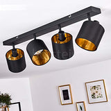 hofstein Plafonnier Alsen en métal et tissu noir & or, 4 spots de plafond vintages rotatifs, idéal dans un salon rétro, pour 4 ampoules E14, ampoule(s) non incluse(s)