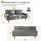 Vesgantti Canapé 3 Places en Tissu Velours, 176cm Style Moderne Scandinave pour Salon, Appartement, Petit Espace, Pieds Bois Massif, Gris