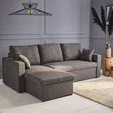 Alice's Home - Canapé d'angle Convertible en Tissu Gris chiné foncé - IDA - 3 Places. Fauteuil d'angle réversible Coffre Rangement lit modulable. 2 Coussins Inclus.