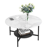 FATIVO Table Basse Ronde Marbre Salon: Table Café Industrielle Design Table Basse Blanche Moderne Scantinave en Pierre Frittée Grand Plateau pour Salon Bureau Café - φ80x48cm Noir