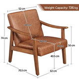 Yaheetech Fauteuil de Salon Confortable Fauteuil Chaise Cadre en Bois d’hévéa pour Salon Chambre Salle de Séjour Bureau Intérieur 62 cm L × 70 cm l × 74 cm H Marron Clair