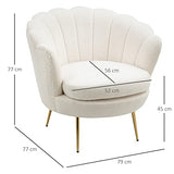 HOMCOM Fauteuil Coquillage Fauteuil Design dim. 79L x 77l x 77H cm Pieds dorés effilés Molleton Polaire Blanc
