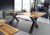Table à manger 240x100cm - Bois massif d'acacia laqué (Bois naturel/Anthracite) - IRON LABEL #128