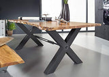 Table à manger 240x100cm - Bois massif d'acacia laqué (Bois naturel/Anthracite) - IRON LABEL #128