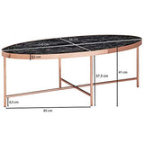 FineBuy Table Basse Ovale 110 x 40 x 56 cm Apparence De Marbre Noir | Table d'appoint Conception Moderne | Table De Sofa Structure Métallique Cuivre | Table De Salon Grand Verre De Sécurité Acier