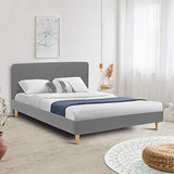 IDMarket - Lit Double scandinave Balta 140 x 190 CM Tissu Gris Clair