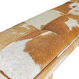 FineBuy Bois Massif Banc Tissu 120 x 52 x 40 cm Style rétro | Rembourré Banc | Banc en Fourrure Salle à Manger Brun | Petit Banquette de lit Tissu Banc avec de la Fourrure