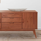 IDIMEX Buffet Tivoli Style scandinave Design Vintage Nordique Commode bahut vaisselier avec 3 tiroirs et 2 Portes battantes, en pin Massif lasuré Brun foncé