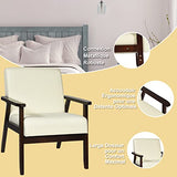 COSTWAY Fauteuil Salon Chaise Rétro, Chaise d'Appoint en Bois Rembourrée en Tissu, avec Pieds en Bois d’Hévéa, pour Salon, Bureau, Balcon, Beige/Gris/Foncé/Bleu (Beige)
