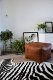 Pouf Carré en Cuir Véritable Fait Main - Vendu Rembourré - Coussin de Sol, Ottoman … (Cognac)