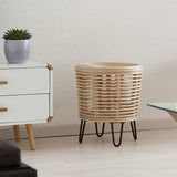 Relaxdays 10021509_126 rotin, Pouf Rond, Tabouret Design, Repose, Fauteuil tressé 4 Pieds, Nature, 44x40x40