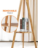 Tomons Lampadaire Trépied en Bois, Lampe sur Pied avec Tablette et Ampoule E27 8W, Abat-Jour en Tissu Blanc, Style Scandinave, Moderne Nordique pour Salon, Chambre, Bureau