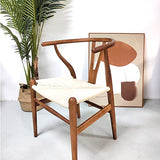 Tomile Wishbone Chaise en Y en bois massif et rotin naturel