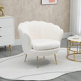HOMCOM Fauteuil Coquillage Fauteuil Design dim. 79L x 77l x 77H cm Pieds dorés effilés Molleton Polaire Blanc