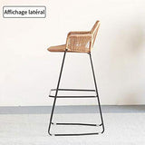 Tabourets de Bar Exterieur Chaise de Bar en Rotin Tabouret Haut avec Dossier Tabouret de Cuisine Ilot Cuisine Chaise de Bar pour Jardin Extérieur Salle À Manger Beige,Lot de 2,65cm