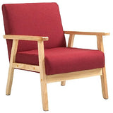 Mingone Fauteuil de Salon en Bois Chaise Longue Relax Chaise D'appoint avec Accoudoirs Chaise de Canapé de Loisirs en Lin pour Salon Chambre Vérandas, Rose