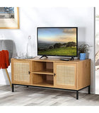 Casâme - Meuble TV 2 Portes Cannage en Rotin avec 2 Niches - Piètement en Métal Noir - Style Moderne et Naturel - pour Salon, Chambre - L120 x P39 x H51cm
