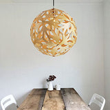 KAIKEA Suspension en bois, luminaire sphérique à 1 lumière, suspension tissée, finition de couleur bois, suspension à boule, plafonnier suspendu pour patio, couloir, cuisine, îlot, chambre, salle à ma