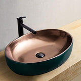 HEIFEN Art Lavabo Céramique Conteneur Récepteur Évier Rectangulaire Évier Rétro en Métal Vitré Au-Dessus du Comptoir en Bronze Robinet De Drainage Taille Taille 55 * 40 * 14cm