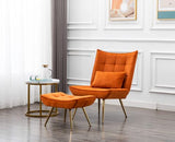 Wahson Fauteuil de Relaxation en Velours Fauteuil d'appoint avec Repose-Pieds Rembourés Chaise de Loisir Scandinave pour Salon Chambre, Orange